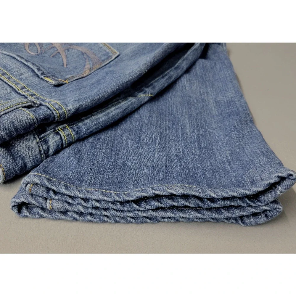 X2 Jeans Womens 8 Blue Mid Rise Stretch Straight Leg Embroidered Pockets Denim - Picture 8 of 16